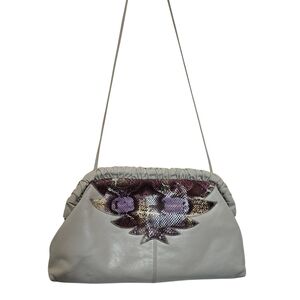 Palizzio VINTAGE  Gray Leather Shoulder Bag with Purple Accents.